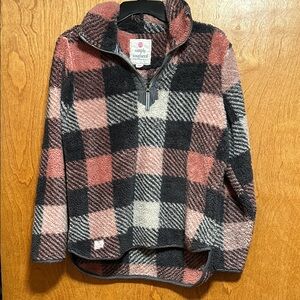 Simply Southern Plaid Teddy Jacket in Pink, Black, and Cream
